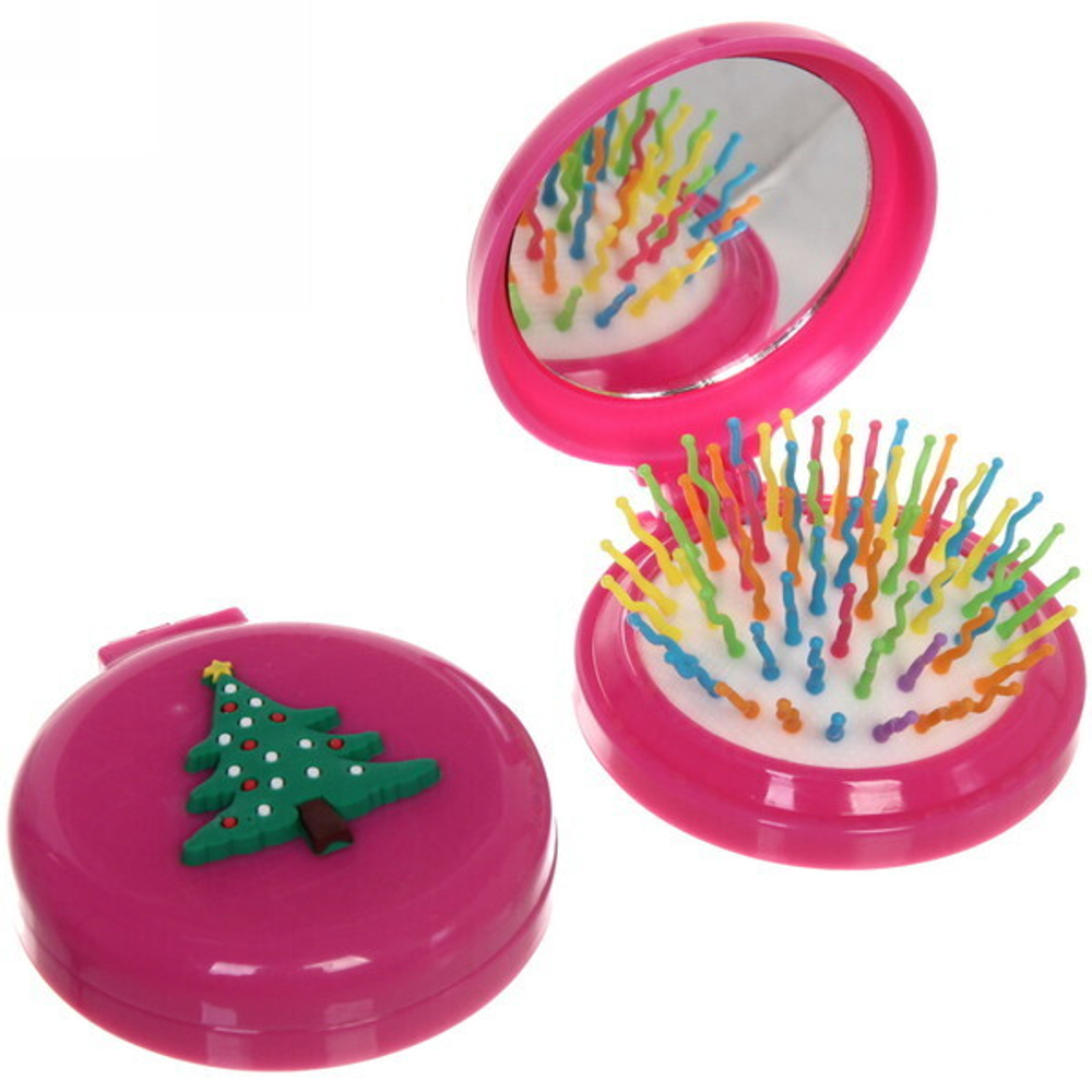 Расчёска массажная складная с зеркалом «Funny friends - Ёлочка», цвет микс, d-6см (пакет с подвесом)