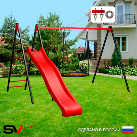 Уличные качели Sv Sport с горкой УК183.1П1 (3.7м/Гнездо 100см/Подвесы на подш 1к)