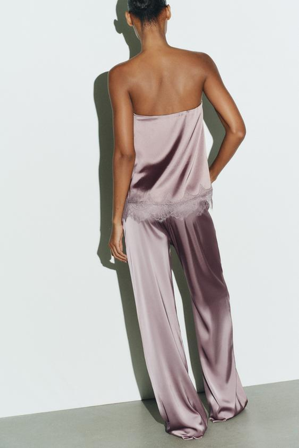 ZARA АТЛАСНЫЕ БРЮКИ С ВЫСОКОЙ ПОСАДКОЙ, СЕРО-КОРИЧНЕВЫЙ