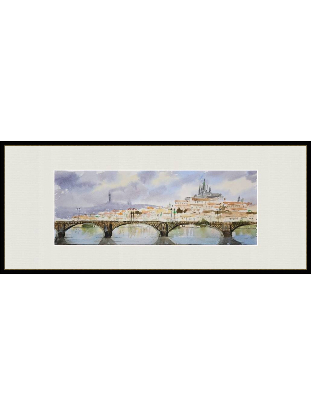 Картина авторская акварельная в паспарту 20х50 см на стену для интерьера "Вышеград"