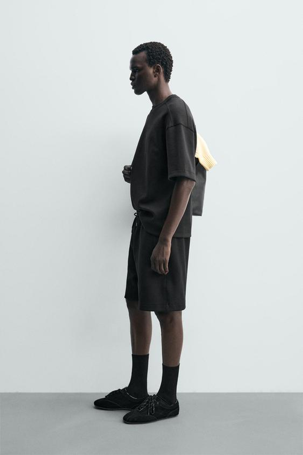 ZARA ШОРТЫ-ДЖОГГЕРЫ RELAXED FIT INTERLOCK, ЧЕРНЫЙ