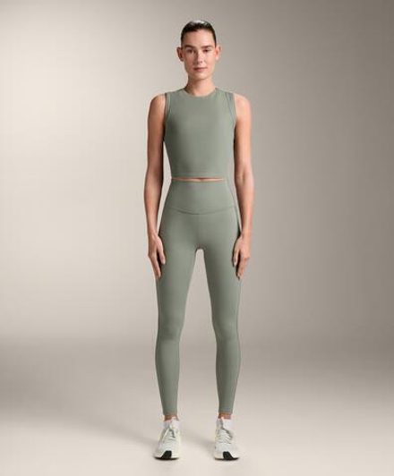 OYSHO Легинсы Comfortlux с высокой посадкой в ​​рубчик, длиной до щиколотки, хаки-серый