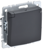 BRITE Розетка 1-местная с заземлением с защитными шторками и крышкой 16А IP44 РСбш10-3-44-БрГ графит IEK