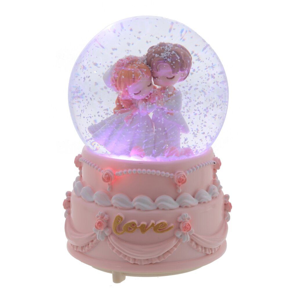 GAEM Фигурка декор "Жених с невестой" в стекл шаре (муз, подсвет, вьюга, 3xAAA н/п), D10, L10 W10 H16 см