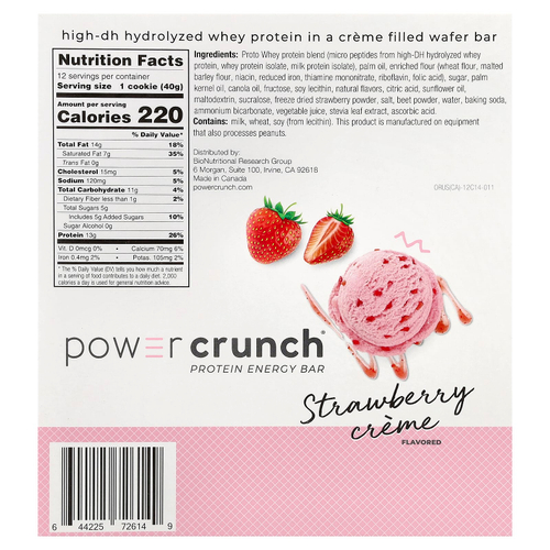 BNRG, Power Crunch®, протеиновый батончик, с клубничным кремом, 12 батончиков по 40 г (1,4 унции)
