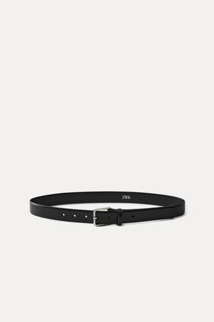 ZARA КОЖАНЫЙ РЕМЕНЬ С МЕТАЛЛИЧЕСКОЙ ПРЯЖКОЙ, ЧЕРНЫЙ