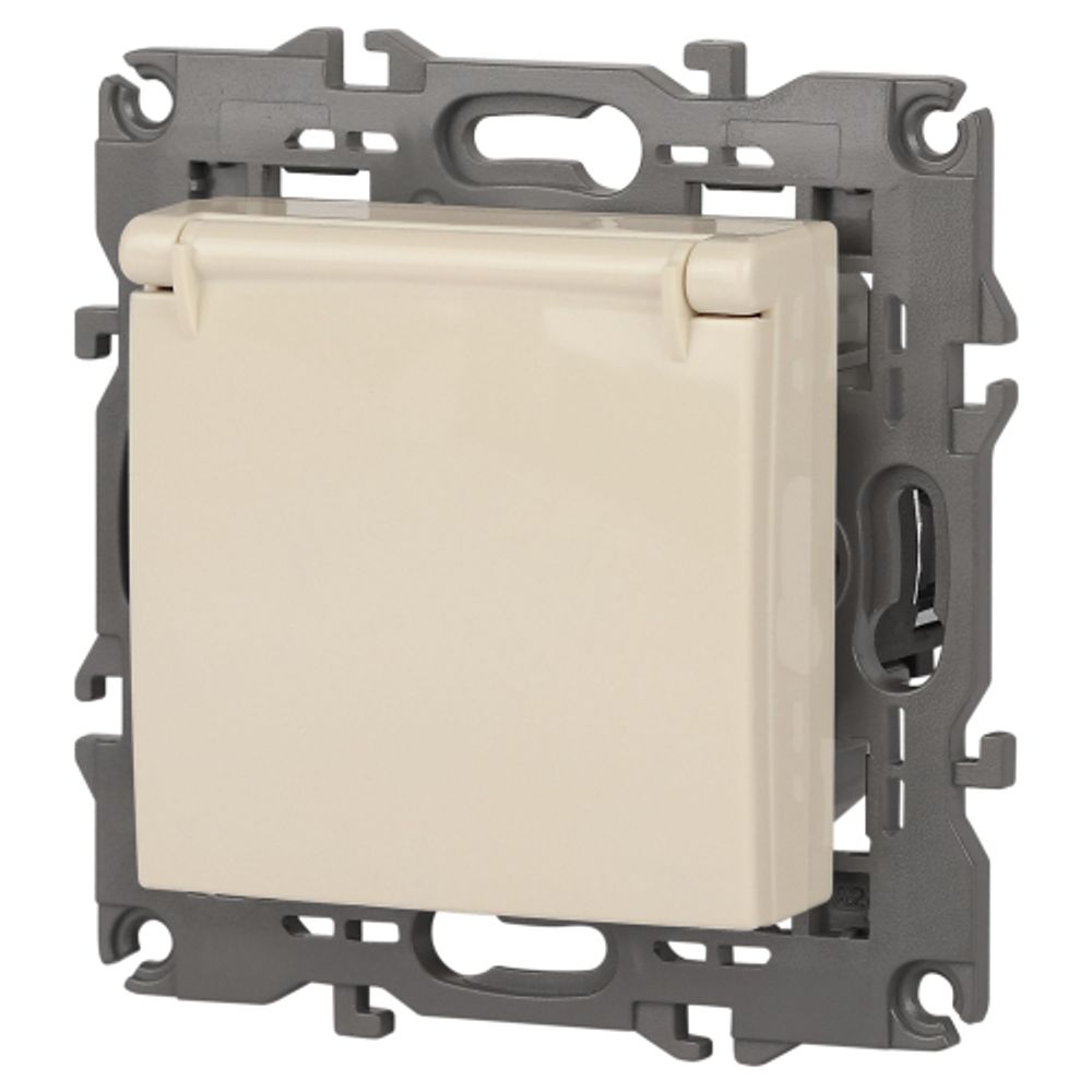 14-2103-02 ЭРА Розетка 2P+E Schuko со шторками с крышкой, 16A-250В, IP20, Эра Elegance, сл.кость | Elegance Слоновая кость