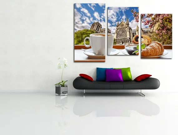 Модульная картина "Кофе и круассан"
