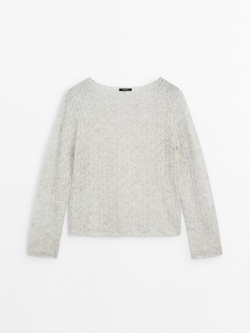 Massimo Dutti Свитер ажурной вязки из смесовой альпаки, светло-серый