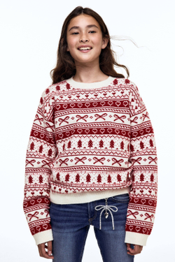 H&M Свитер свободного кроя с принтом, белый/красный