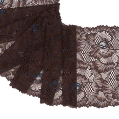 Кружево эластичное шоколад светлый/синий 21 см, Китай