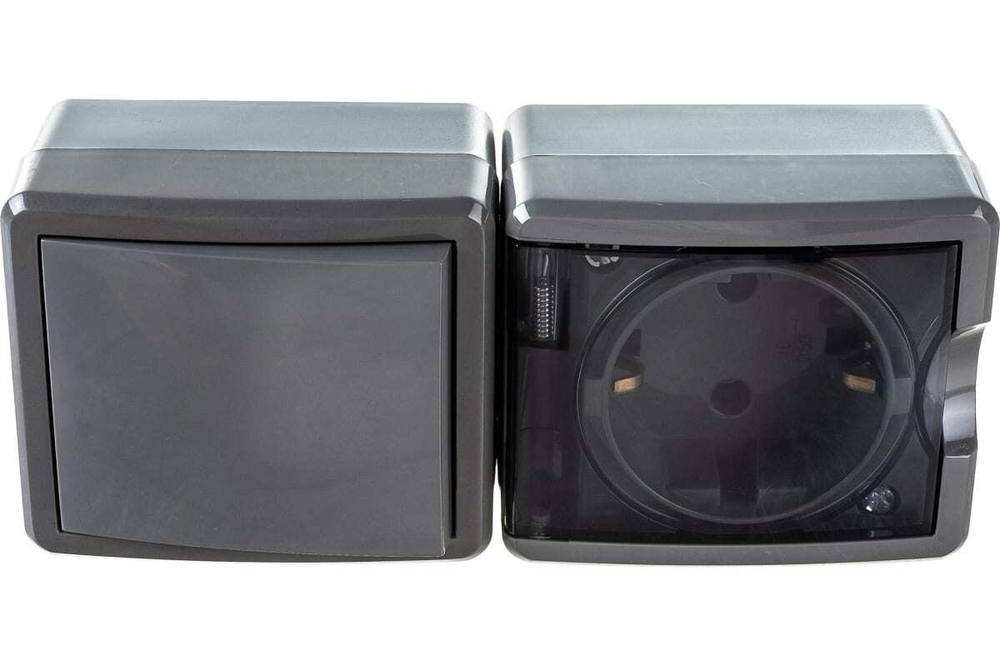 Блок розетка+выкл. верт. IP54, 16A(10AX)-250В, серый Эксперт ЭРА