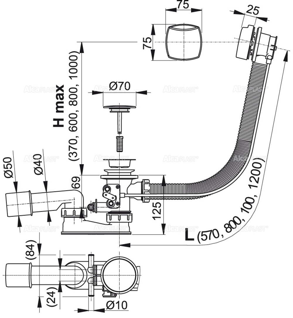 Сифон для гидромассажных ванн, пластик/пластик AlcaPlast A566-112122-57