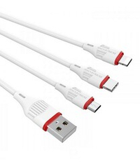 Кабель USB BOROFONE  BX17 3 в 1 для iPhone/Micro/Type C (белый) 1m