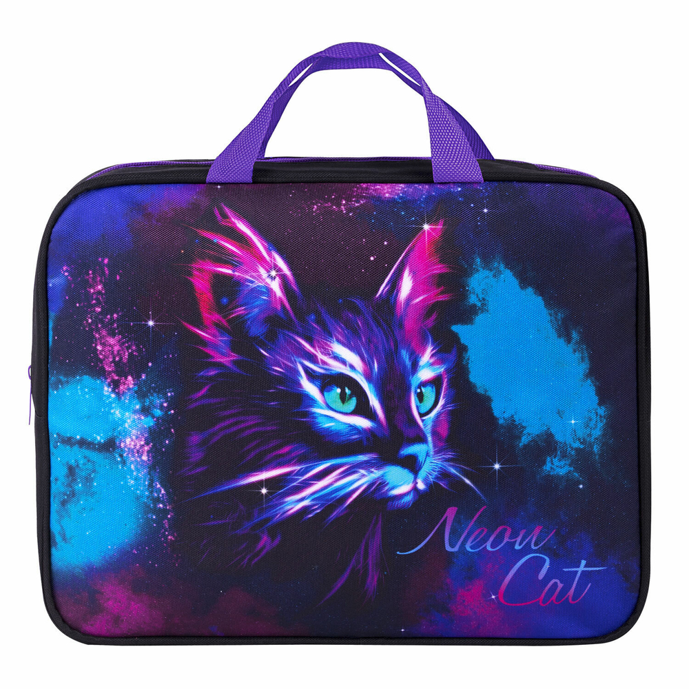 Папка на молнии с ручками BRAUBERG А4 1 отделение полиэстер 80 мм "Neon cat" (2 штуки в упаковке)