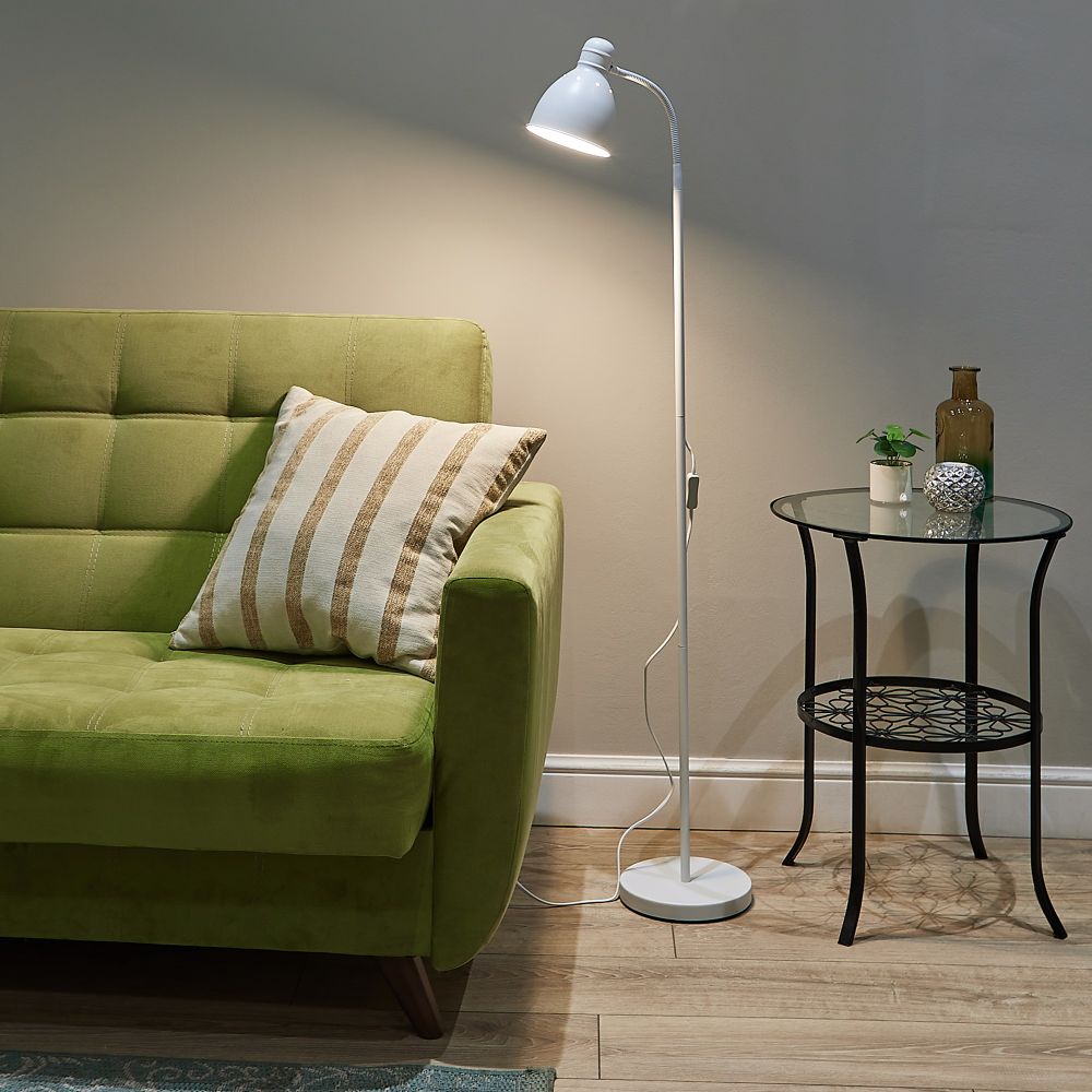 UML-T701 E27 WHITE Торшер напольный под лампу Е27. 60W. с регулировкой наклона. Механический выключатель. Белый. ТМ Uniel