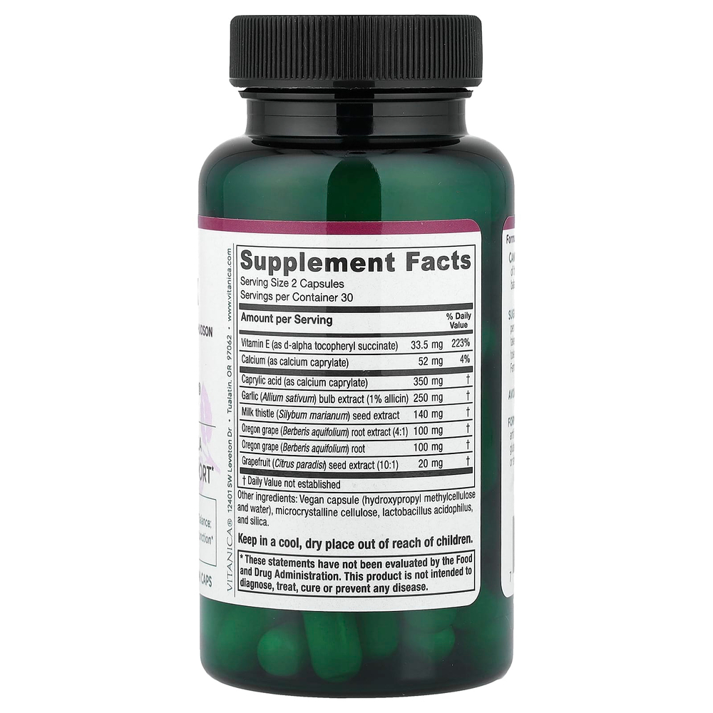Vitanica, CandidaStat®, добавка для поддержки баланса дрожжей, 60 веганских капсул