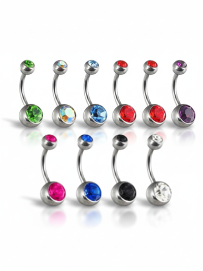 Пирсинг для прокола пупка с двумя кристаллами из медицинской стали 1шт.
