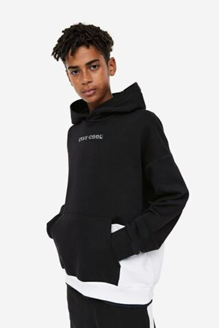 H&M Толстовка с принтом и капюшоном, черный