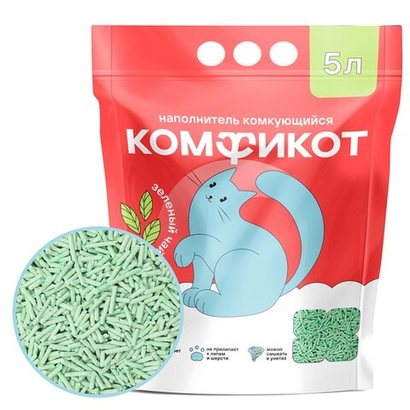 Наполнитель тофу комкующийся зеленый чай Комфикот 5 л