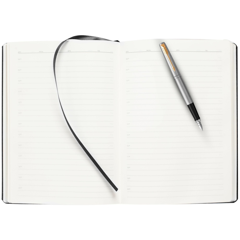 Подарочный набор: Ручка перьевая Parker Jotter Stainless Steel GT и Ежедневник недатированный черный с золотистым срезом