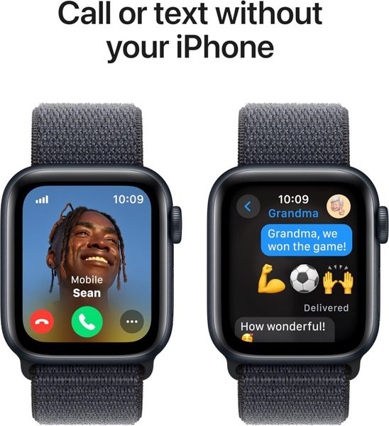 Умные часы Apple Watch SE 2024 40 мм из алюминия цвета «тёмная ночь», нейлоновый браслет темно-синего цвета