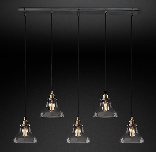 Подвесной дизайнерский светильник  20th C. Factory Filament Smoke Glass Boulangerie Rectangular Pendant by Restoration Hardware