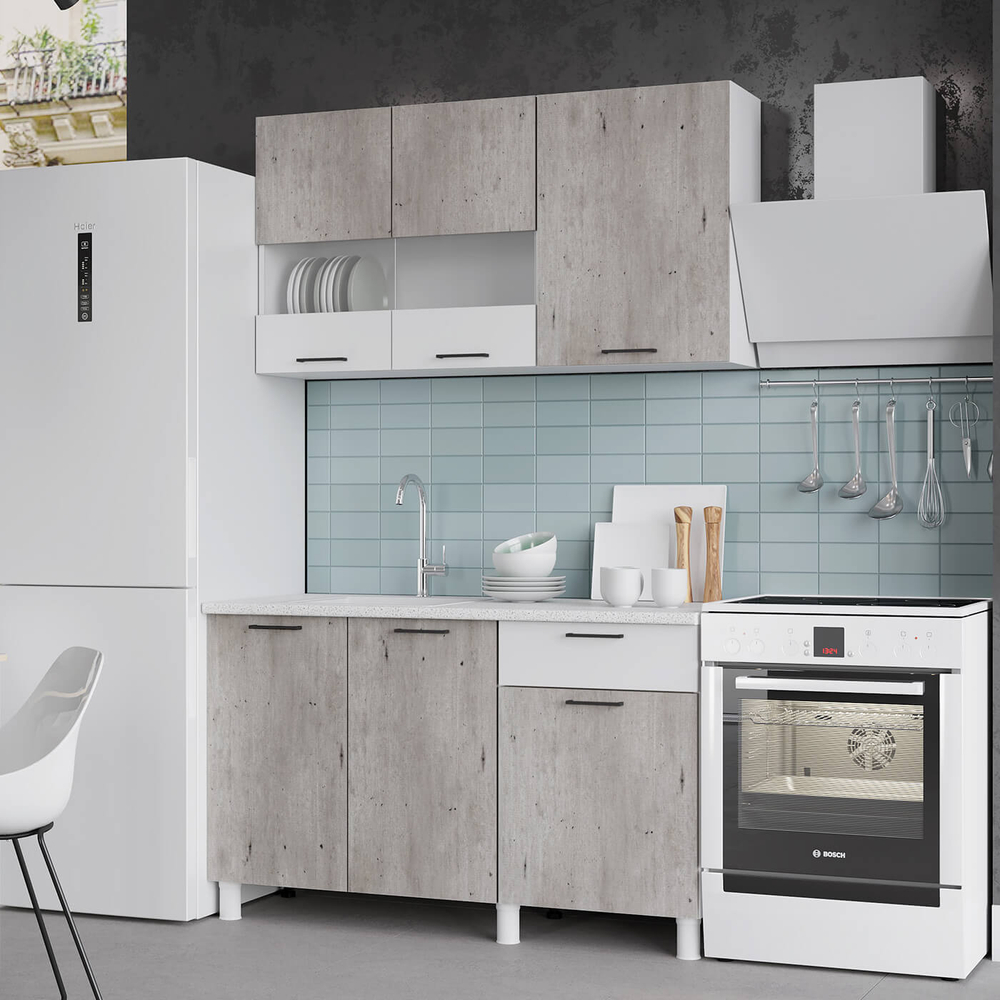 "Trend 1300" МДФ Арктик - мурено, мрамор милк - холст латте, холст сапфир - холст молоко, белый эмалит - холст вулкан, белый эмалит - бетон лайт, мрамор арктик - бетон грей