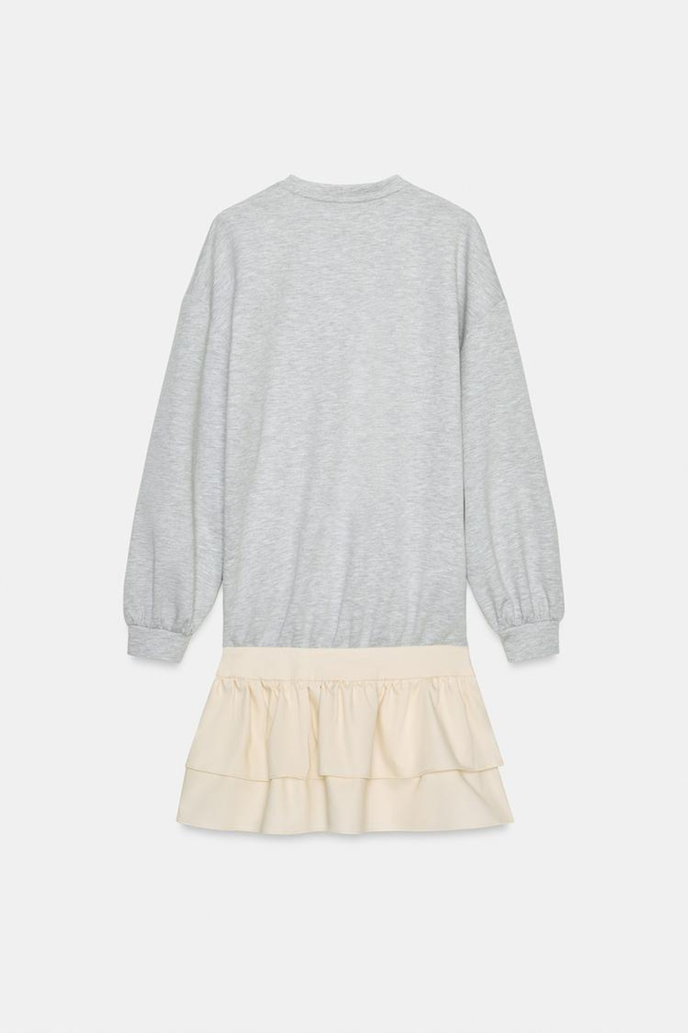 ZARA КОРОТКОЕ КОМБИНИРОВАННОЕ ПЛАТЬЕ С ВОЛАНАМИ, ЭКРЮ МЕЛАНЖ