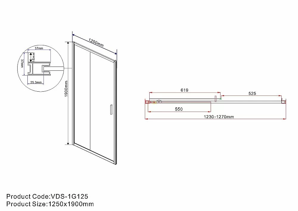Душевая дверь Vincea Garda VDS-1G125CLGM 125 стекло прозрачное/профиль вороненая сталь