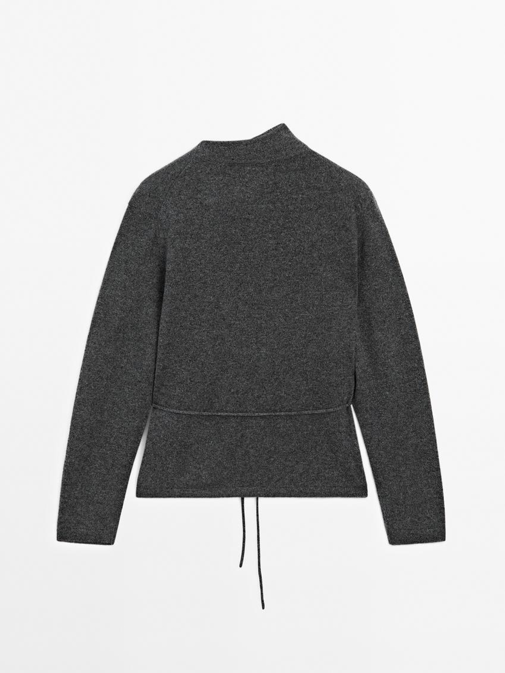 Massimo Dutti Кардиган с высоким воротником из 100% кашемира, серый