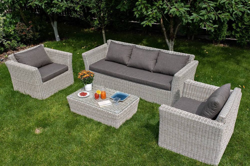 "Капучино" диван из искусственного ротанга трехместный, цвет бежевый