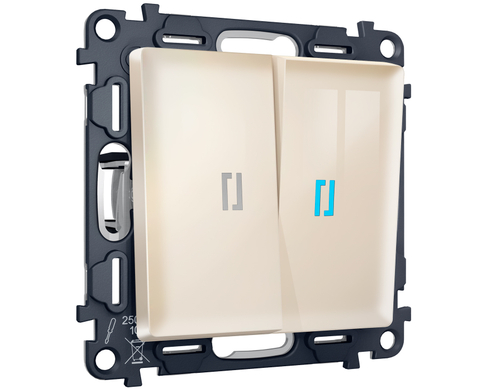 MA304060 Комплект механизма 2-кл выключателя с самовозвратом с подсветкой 10000K ALFA Бежевый глянец QUANT (AP3040, VM129, G17B)