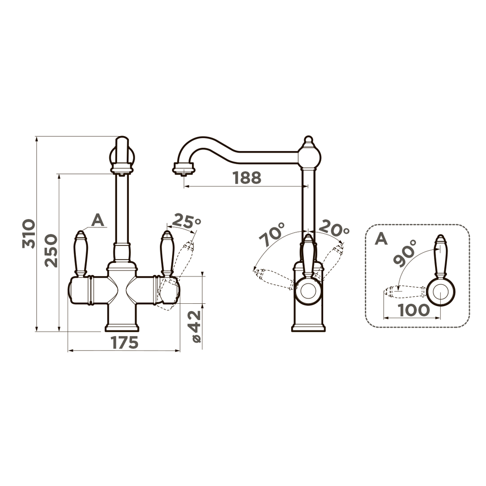 Смеситель для кухни Omoikiri Tottori-AB 4994009 античная латунь схема