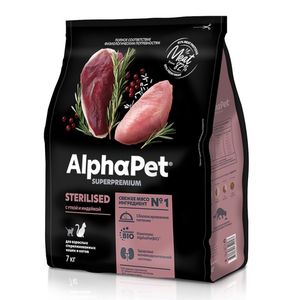 Сухой корм AlphaPet Superpremium для взрослых стерилизованных кошек и котов с уткой и индейкой