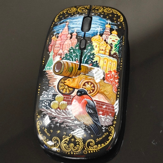 Мышь беспроводная, с ручной росписью Палех "Москва. Царь-пушка"