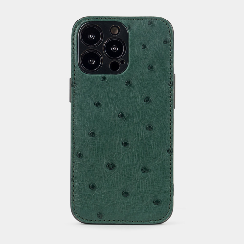 Чехол для iPhone 15 Pro из кожи страуса, зеленого цвета