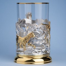 Подстаканник "Охота на уток" с золочением и серебрением