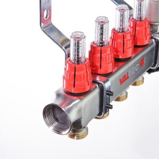 Коллекторный блок Valtec 1"х3/4" 3 выхода с расходомерами (нерж. сталь) VTc.586.EMNX.0603
