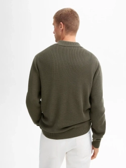 Massimo Dutti Хлопковый свитер с воротником поло, хаки