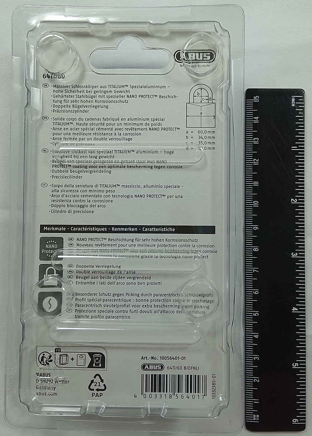 Навесной замок ABUS 64TI/60 B/DFNLI