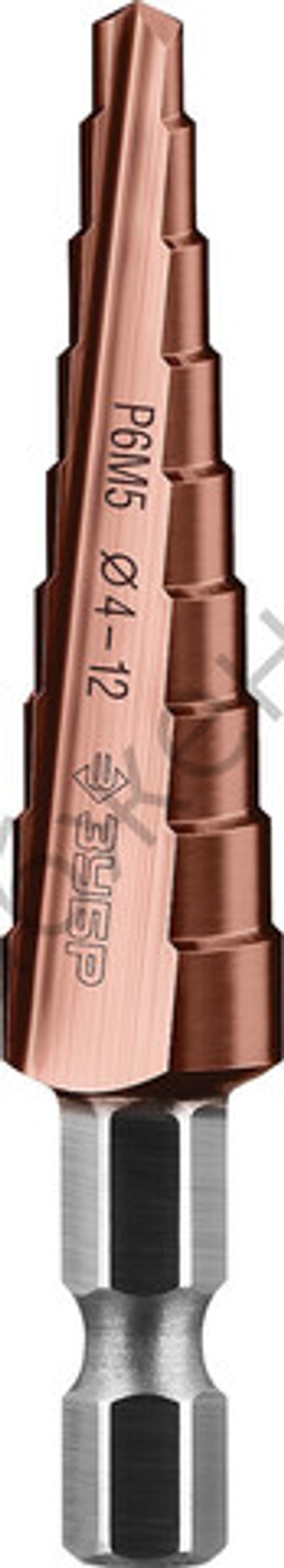 Сверло ступенчатое, 4-12мм, 9 ступеней, кобальтовое покрытие, ЗУБР КОБАЛЬТ, серия Профессионал