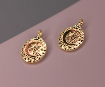 Подвеска месяц звезда позолота с камнем 16х10 мм