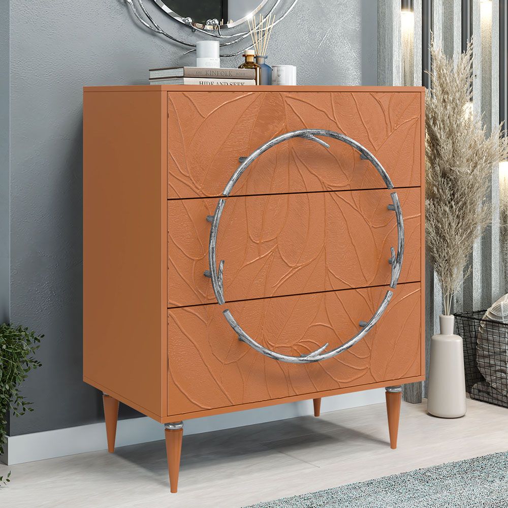 Комод Арт Колор leaves Классик Сильвер с 3 ящиками Томленый оранжевый