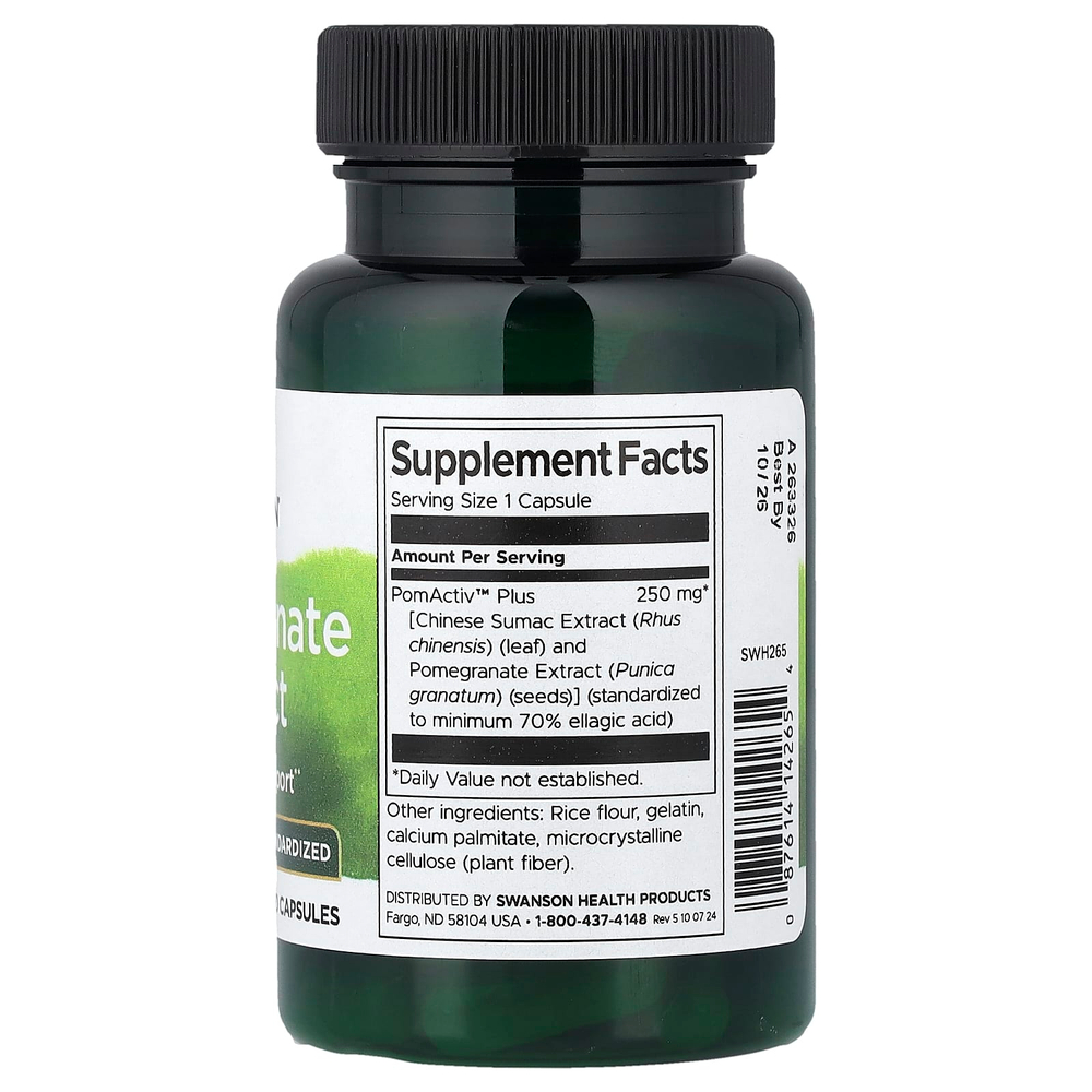 Swanson Vitamins, экстракт граната, стандартизованный, 250 мг, 60 капсул