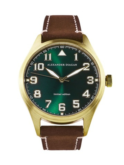 Часы кварцевые Earth Brass, латунь, зеленые