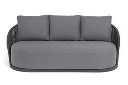 "Монтелла" диван 3-местный плетеный из роупа, каркас алюминий темно-серый (RAL7024) муар, роуп темно-серый круглый, ткань темно-серая 027