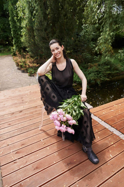 Юбка-макси прозрачная с цветами