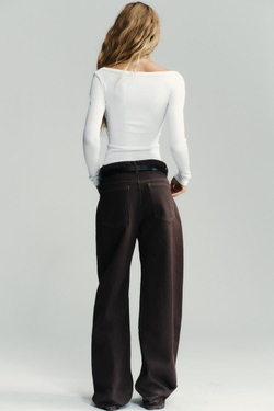 ZARA ФУТБОЛКА В РУБЧИК С ДЛИННЫМИ РУКАВАМИ, БЕЛЫЙ