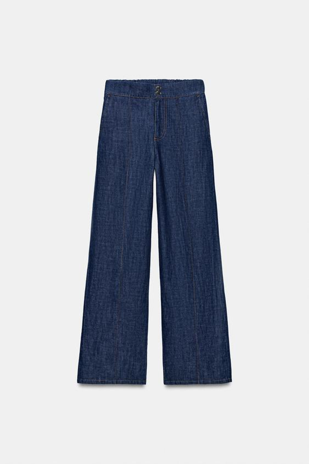 ZARA БРЮКИ ПРЯМОГО КРОЯ ИЗ СМЕСОВОГО ЛЬНА, ИНДИГО